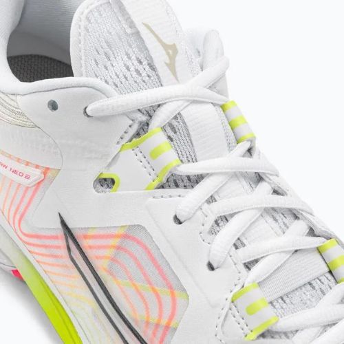 Men's badminton shoes Mizuno Wave Claw Neo 2 white / lunar rock / high vis pink