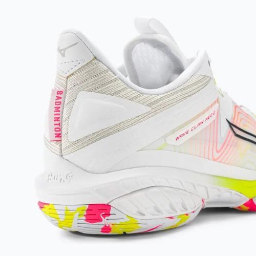 Men's badminton shoes Mizuno Wave Claw Neo 2 white / lunar rock / high vis pink