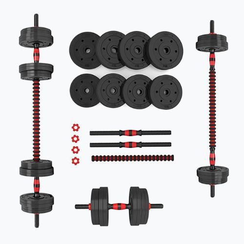 HMS SGP15 15kg black/red dumbbell set with barbell connection