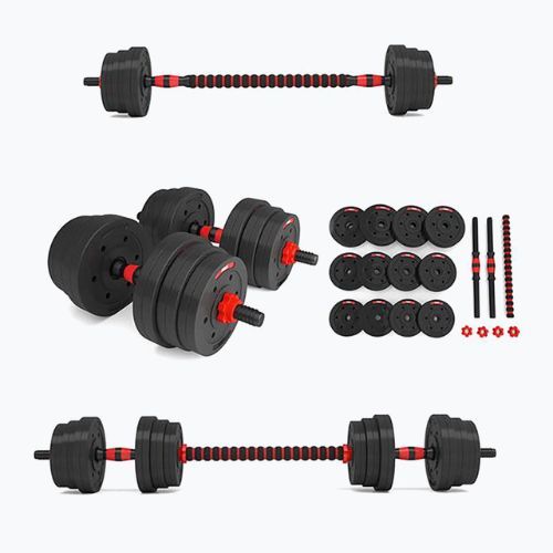 HMS SGP20 20kg black/red dumbbell set with barbell connection
