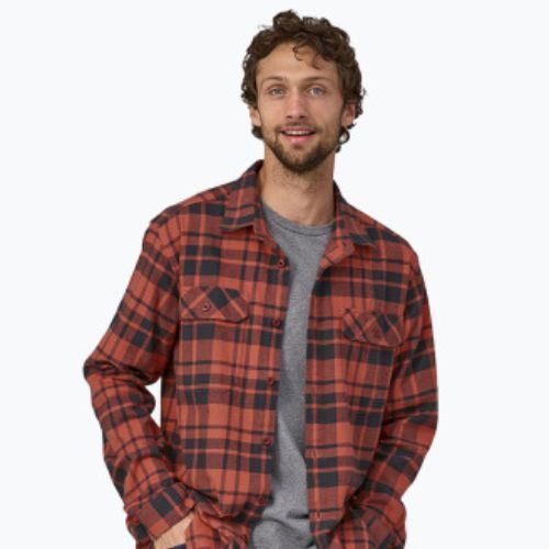 Men's Patagonia Organic Cotton MW Fjord Flannel shirt ice caps/burl red