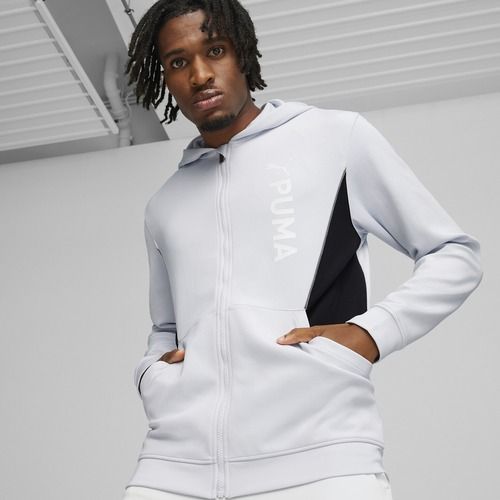 Men's training sweatshirt PUMA Fit Double Knit FZ Hoodie silver mist