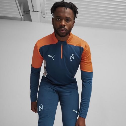 Men's PUMA Neymar Jr Creativity Football Sweatshirt 1/4 Zip Top ocean tropic/hot heat