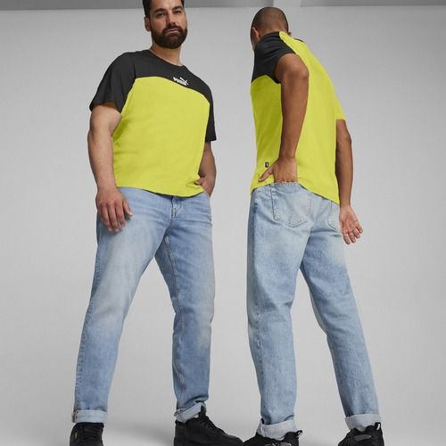 Men's PUMA ESS+ Block Tee puma black/lime sheen