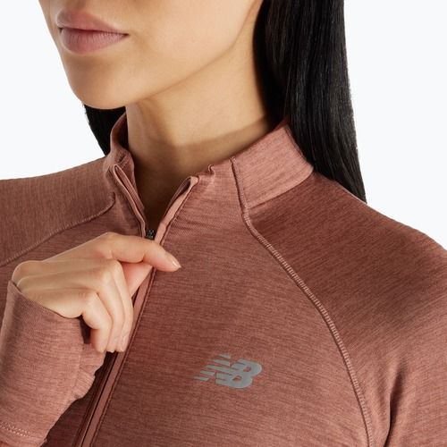 Women's New Balance Athletics Heat Grid 1/2 Zip sparrow heather running longsleeve