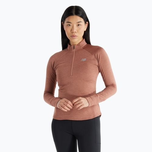 Women's New Balance Athletics Heat Grid 1/2 Zip sparrow heather running longsleeve