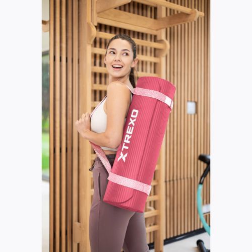 TREXO NBR 15 mm exercise mat with strap pink