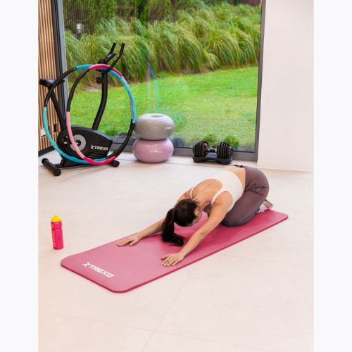 TREXO NBR 15 mm exercise mat with strap pink