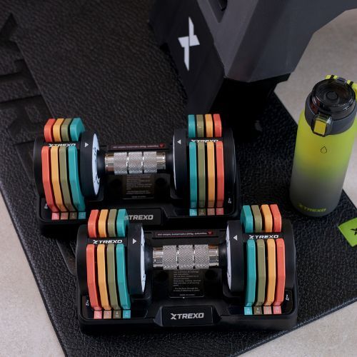 TREXO adjustable dumbbell set 2 x 10 kg multicolour