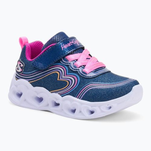 SKECHERS Heart Lights Retro Hearts children's shoes navy leather/multi trim