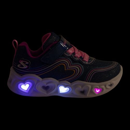 SKECHERS Heart Lights Retro Hearts children's shoes navy leather/multi trim