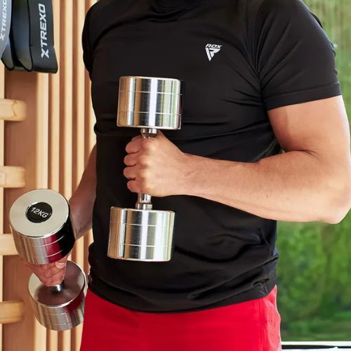 TREXO chrome dumbbells 2x12 kg silver