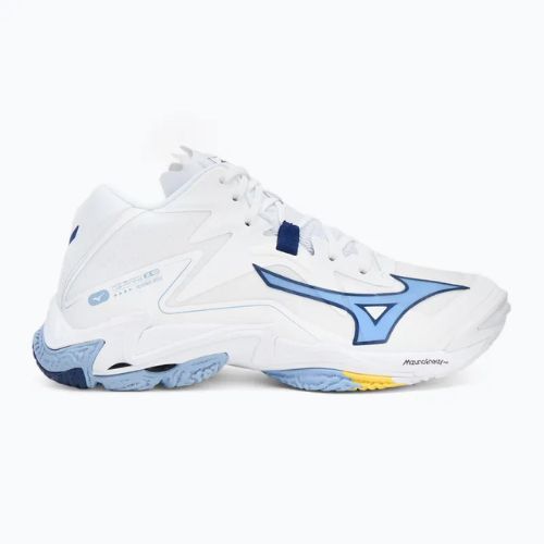 Mizuno Wave Lightning Z8 Mid volleyball shoes white/bellwether blue/bel air blue