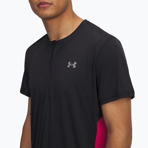 Men's running T-shirt Under Armour Trail Run Zip black/shaded fuchsia/reflective