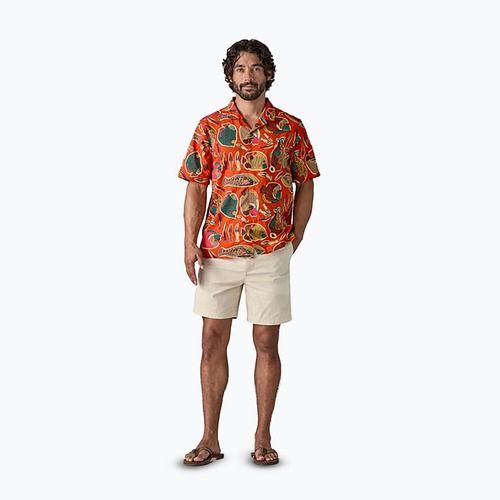 Patagonia men's Tidal Threads Camp wrasse/pollinator orange shirt