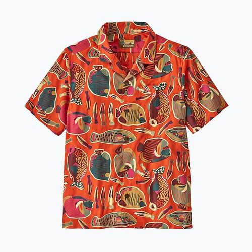 Patagonia men's Tidal Threads Camp wrasse/pollinator orange shirt
