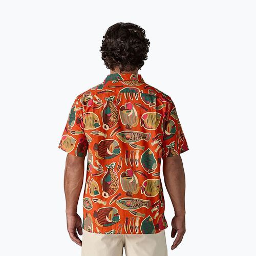 Patagonia men's Tidal Threads Camp wrasse/pollinator orange shirt