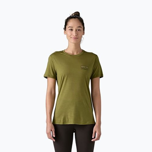 Women's Patagonia Cap Cool Merino Blend Graphic Shirt fitz roy loss: rinsed green