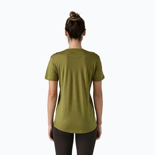 Women's Patagonia Cap Cool Merino Blend Graphic Shirt fitz roy loss: rinsed green