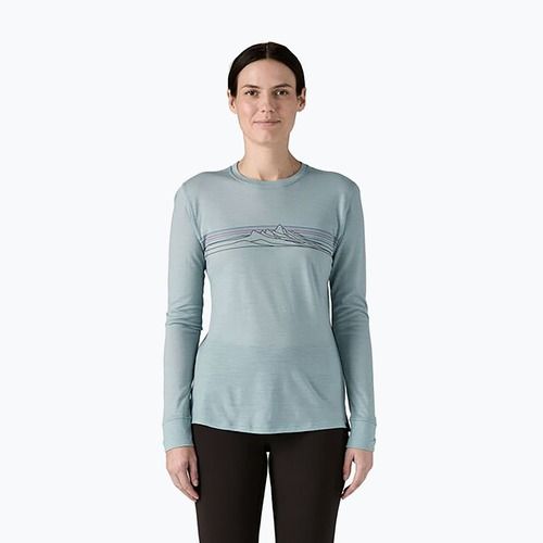 Women's Patagonia Cap Cool Merino Blend Graphic stripe longsleeve: thermal blue