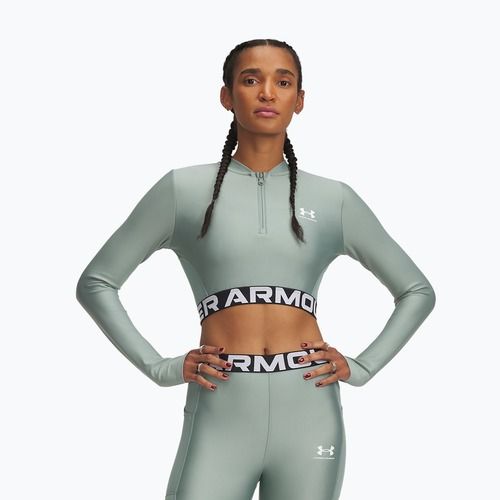 Women's training top Under Armour Heat Gear Rib 1/4 Zip silica green/silica green/white