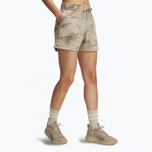 Women's shorts Under Armour Project Rock Terry city khaki / hyper green