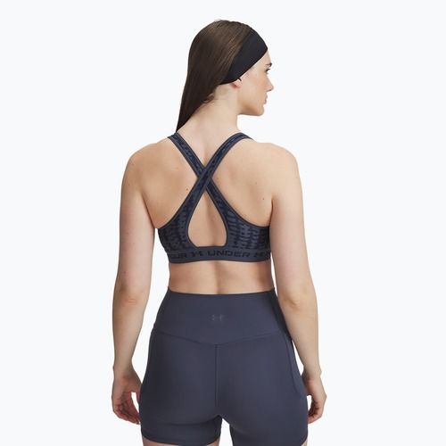 Training bra Under Armour Crossback Mid Print downpour gray/midnight navy/midnight navy