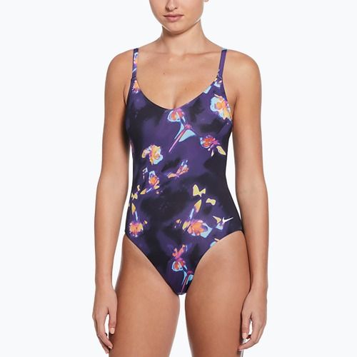 Nike Floral Blur V-Neck women's one-piece swimsuit black