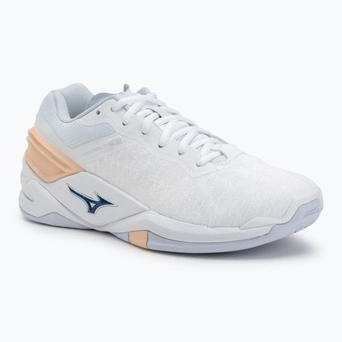 Women's handball shoes Mizuno Wave Stealth Neo white/navy peony/peach parfait