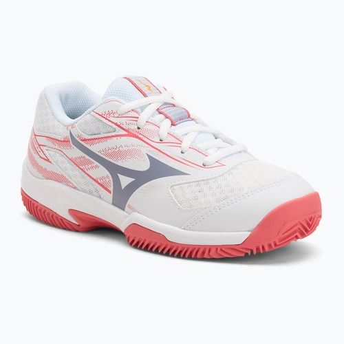 Children's tennis shoes Mizuno Break Shot 5 Jr CC white/blue granite/calypso coral