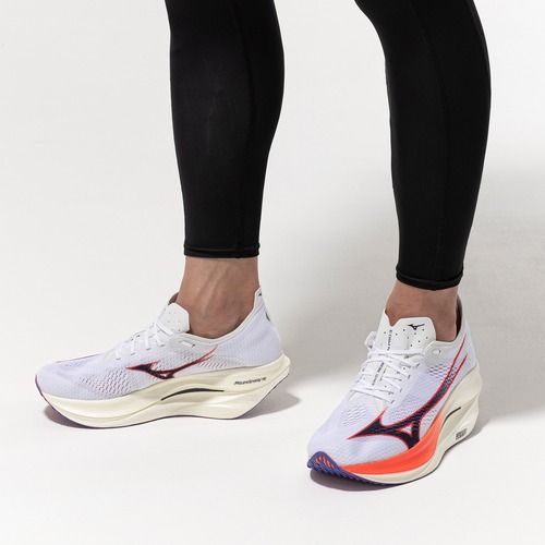 Mizuno Wave Rebellion Pro 3 running shoe white/baritone blue/fiery cora