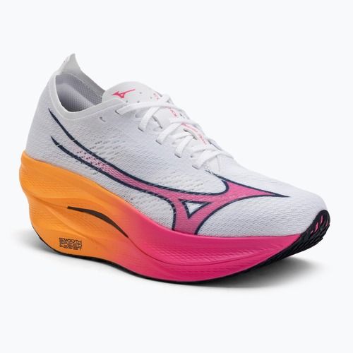 Mizuno Wave Rebellion Pro 3 running shoe white/pink tetra/tang orange