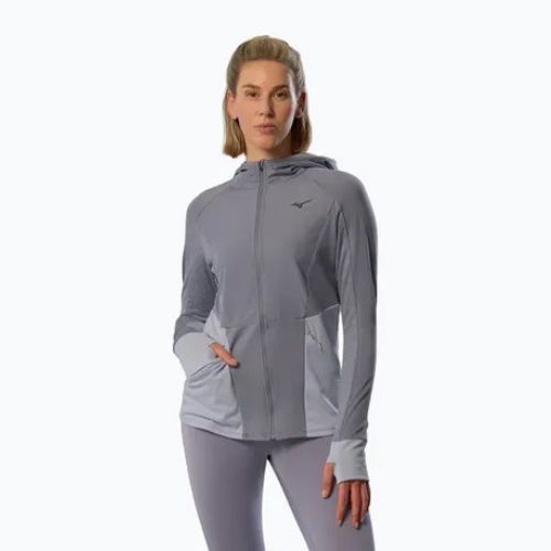 Women's Mizuno Active Warm Hybrid Full Zip Hooded quicksilver running jacket