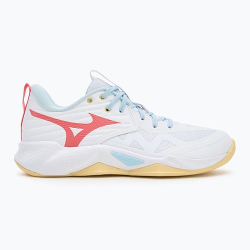 Women's volleyball shoes Mizuno Wave Momentum Pro white/calypso coral/pale banana