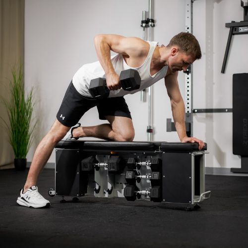 Set TREXO Bench Storage + dumbells Hex black