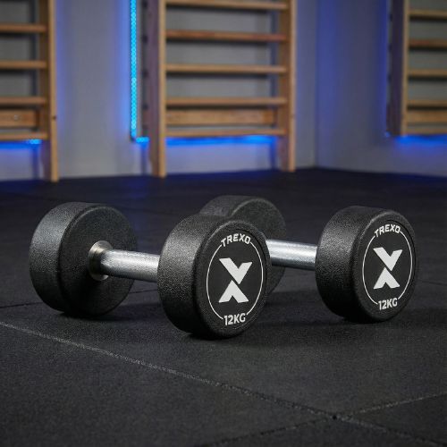 Rubber-coated cast iron dumbbell XTREXO Pro 12 kg black
