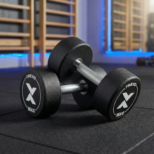 Rubber-coated cast iron dumbbell XTREXO Pro 16 kg black