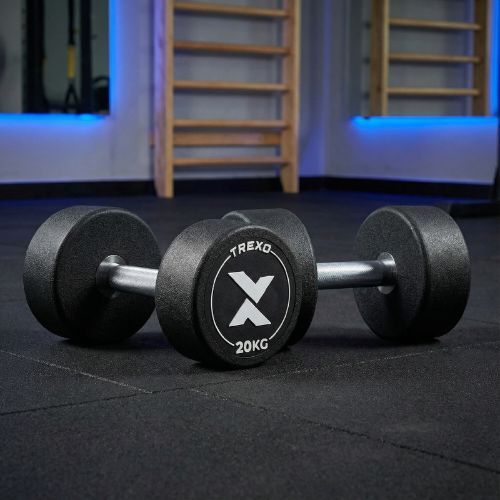 Rubber-coated cast iron dumbbell XTREXO Pro 20 kg black