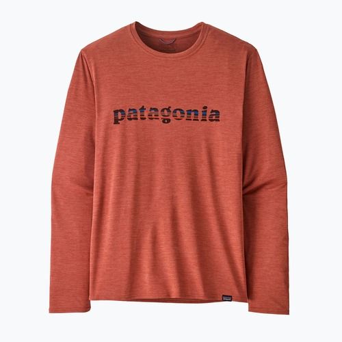 Men's longsleeve Patagonia Cap Cool Daily Graphic Shirt '73 text logo / potters red x-dye