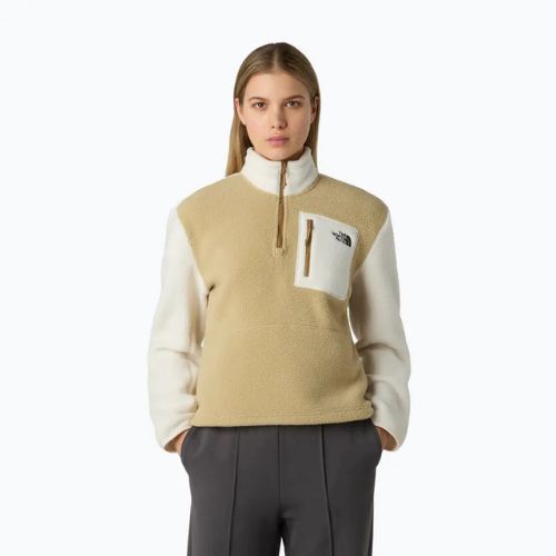 The North Face women's Yumiori 1/4 Zip sweatshirt khaki stone/white dune/utility brown