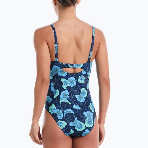 Women's one-piece swimsuit Nike Poppy Print V-Neck midnight navy