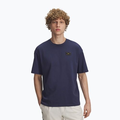 Men's T-shirt Under Armour Woven Label Heavyweight washed navy/black