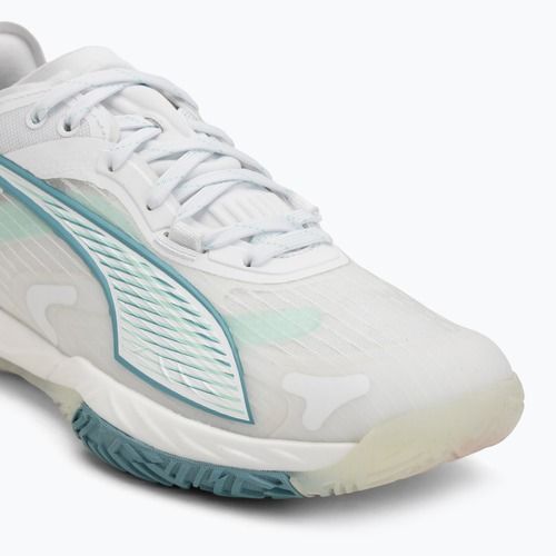Women's handball shoes PUMA Accelerate Nitro SQD 4 Game On puma white/baltic sea blue/fresh water