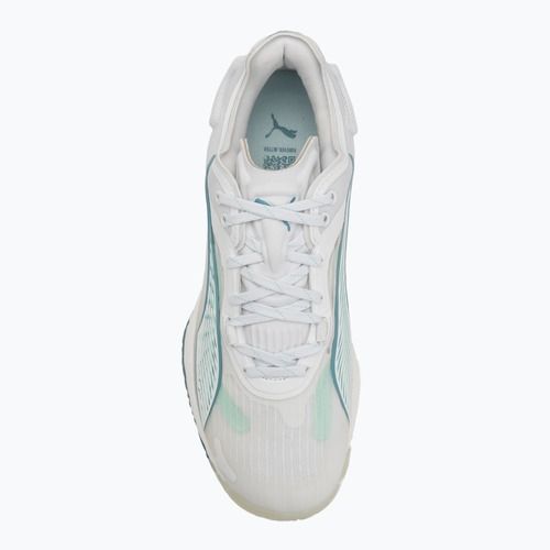 Women's handball shoes PUMA Accelerate Nitro SQD 4 Game On puma white/baltic sea blue/fresh water