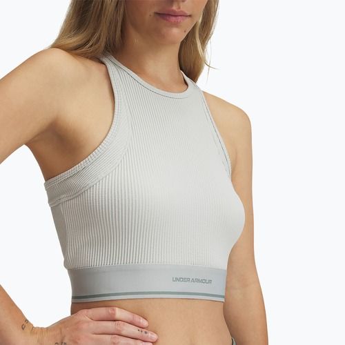 Woman's training top Under Armour Meridian Rib Branded Tank hydro green/silica green