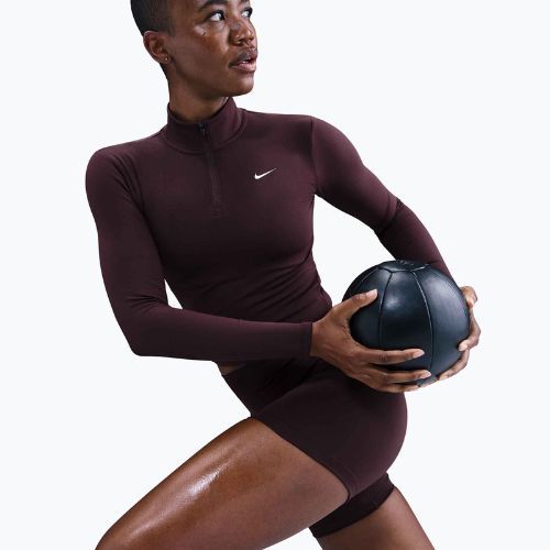 Women's Nike One Fitted Longsleeve Dri-Fit 1/4 Zip Mid Layer burgundy crush/white