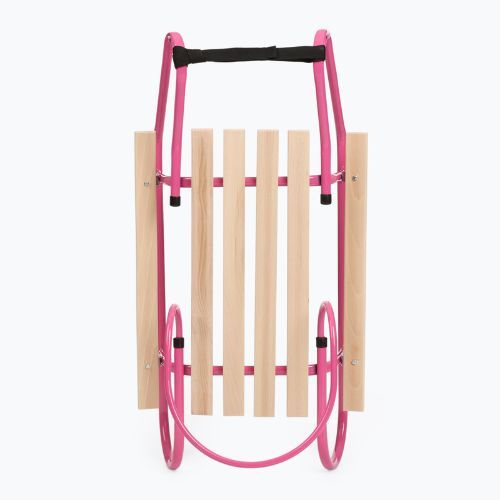 Metal sled HUMBAKA with backrest and footrest pink