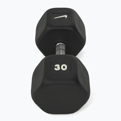 Rubber-coated dumbbell Nike Strength Hex Dumbbell 30 kg black/white