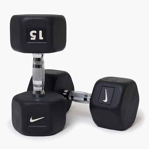 Rubber-coated dumbbell Nike Strength Hex Dumbbell 15 kg black/white