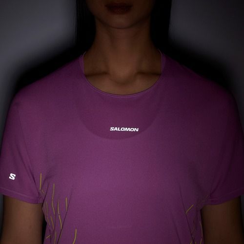 Women's running top Salomon Sense Aero SS Tee GFX iris orchid/acid lime
